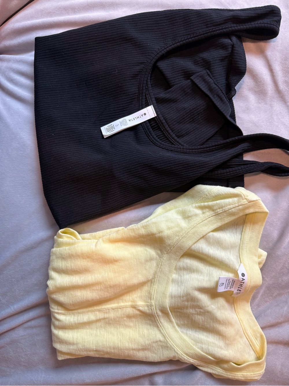 Athleta Black Ribbed Tank & Pale Yellow Scoop Tank Set